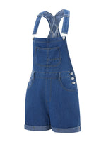Women Denim Bib Overalls Adjustable Straps Shorts Romper with Pocket Casual Rolled Cuff Shortalls