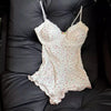 Women SexyFloral Print Bodysuit Lace Trim Sleeveless Slim Fit Leotard Summer Jumpsuit Romper Sexy Underwear Nightwear Lingerie