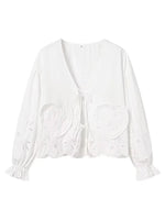 Foridol Heart Embroidery White Cotton Women Blouse Bowknot Spring Summer Lantern Sleeve Casual Shirt V Neck Loose Chic Blusa