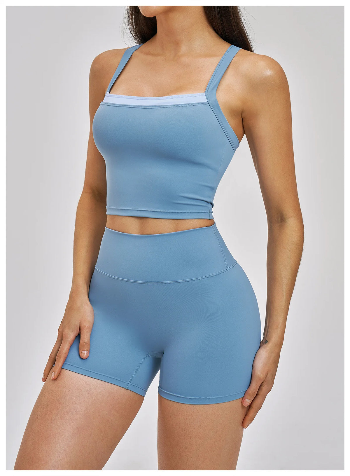Naked Yoga Suit Workout Clothes Women Back Cross Shockproof Slim Sports Tank Top High Waist Short Fitness Suit Athletic Wear