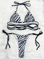 Zebra Leopard Wrap Around Halter Micro Mini Bikini Women Swimwear Female Swimsuit Two-pieces Bikini set Bather Bathing Suit Swim