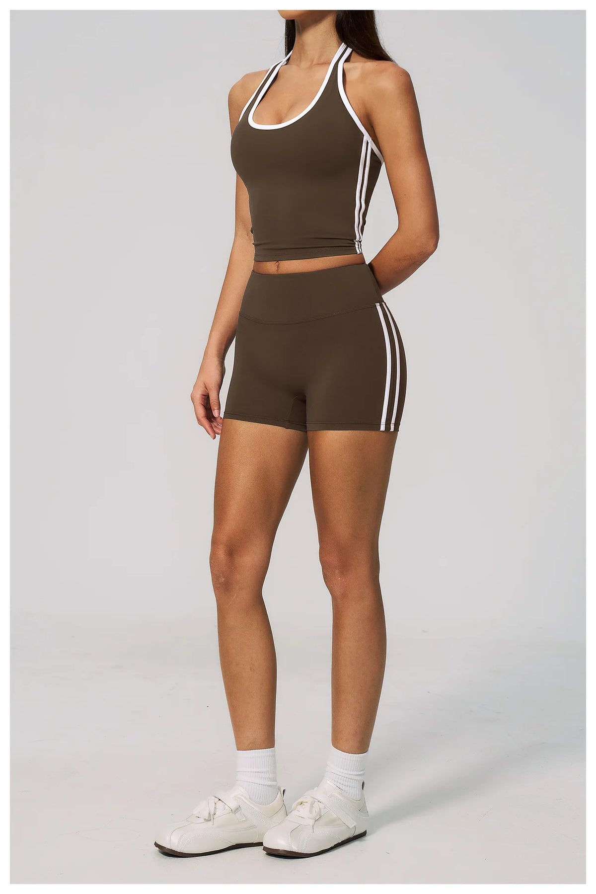 Naked Color Contrast Yoga Sets Women Hanging Neck Sports Vest Gym Clothes Breathable High Waist Shorts Fitness Suits Tracksuit