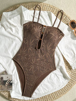 Leaves Printed Mesh Hollow Out Women Swimwear One Piece Swimsuit Female Monokini High Leg Cut Bather Slim Bathing Suit Swim Lady