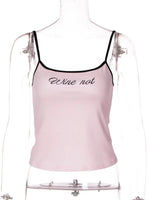 FDYOUI Y2K Camisole Tops for Women Spaghetti Strap Letter Print Pink Corset Y2K Streetwear Girls Backless Cropped Tank Top Black