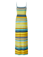Women’s Bohemian Style Striped Two Piece Outfits Spaghetti Strap Tank Tops and Long Skirt Sets Summer Beach Street Wear