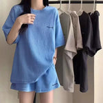 Summer New Pajamas Home Clothes Casual Shorts 2-piece Set Women's Korean Loose Preppy Short Sleeve T-shirt Fashion Women's Wear