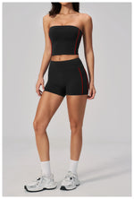 Summer Tight Yoga Suit Women Color Contrast Strapless Slim Sports Tank Top Shorts Fitness Suit Gym Running Workout Tracksuit