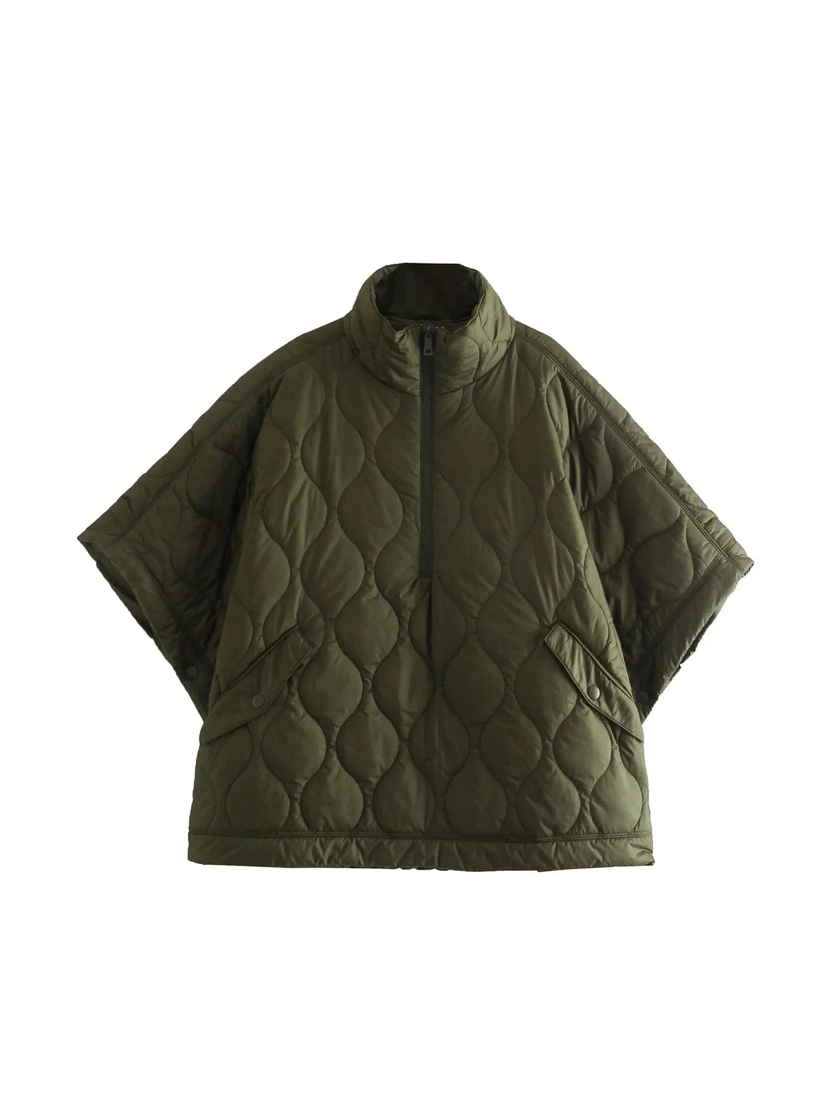 Quilted Argyle Coat Cape Rainproof Jacket Women Winter Jacket Army Green Casual Padded Loose Parkas Oversize Turtleneck Coat