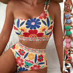 Women Sexy High Waist Split Swimsuit Lace Up Floral Bikini Set Summer Two-piece Beachwear Bathing Suit Thong Biquinis
