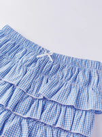 Women’s Layered Ruffle Bloomer Shorts Elastic Waist Little Bow Front Plaid Print Shorts Summer Bottoms