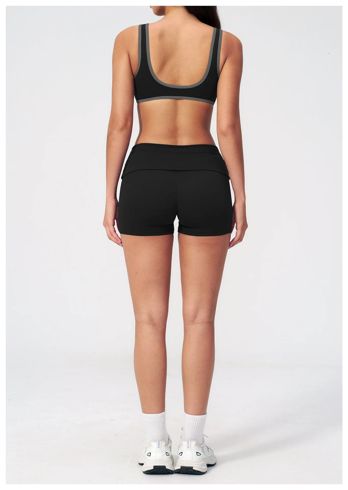 Tight Color Contrast Yoga Suit 2 Pieces Women V Neck Sports Bra Pleate High Waist Shorts Gym Running Fitness Suits Tracksuit
