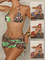 Sexy Pink Floral Leopard Print Bikini 2026 Women Push Up Mesh Skirt Band 4 Piece Swimsuit Beach Bathing Suit Holiday Swimwear