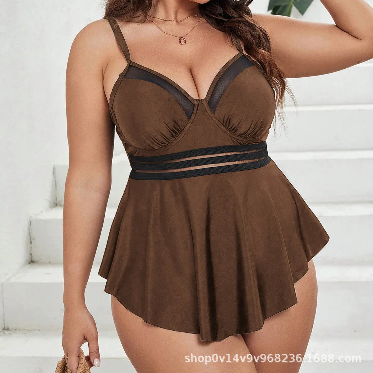 VigoJany 2026 Solid Patchwork Plus Size Tankini Women Push Up High Waist Big 2 Piece Swimsuit Backless Beach Large Bathing Suit