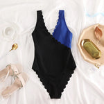 New Sexy Scalloped Splicing High Cut One Piece Swimsuit Women Swimwear Female Ribbed Bather Bathing Suit Swim Lady V2425