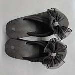 Black Mesh Bowknot Wedges Slippers Women Plus Size 36-43 Outdoor Platform Flip Flops Woman Summer Lightweight Clip Toe Sandals