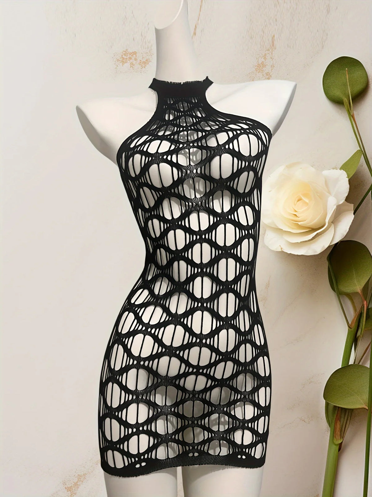 Sexy Cover Up Hollow Out Fishnet Dress without Inside Bikini Sets Summer Holiday Elastic Mini Bodycon Black Dress Free Size