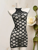Sexy Cover Up Hollow Out Fishnet Dress without Inside Bikini Sets Summer Holiday Elastic Mini Bodycon Black Dress Free Size