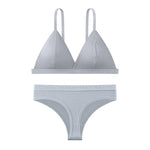 Women Cotton Bra and Panties Set Wireless Push-Up Bra Low-Waist Thongs G-string Sexy Lingerie Women's Breathable Underwear Set
