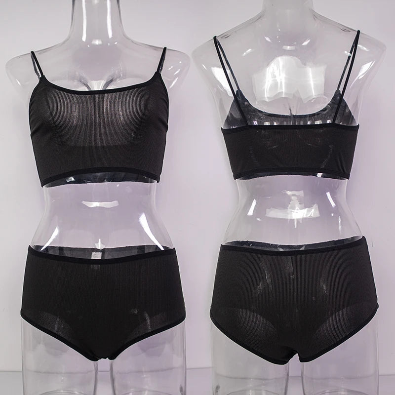 2pcs/pack Seamless Women Underwear Set Wireless Panties and Bra Sexy Briefs Tank Crop Top Brassiere Black Sexy Lingerie Sets
