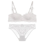 French Girl Lingerie Red Thin Hollowed Half Cup Bra SetSexy Tushy Xmas Gift Her Desire Temptation Lace Hip Out Holiday Season
