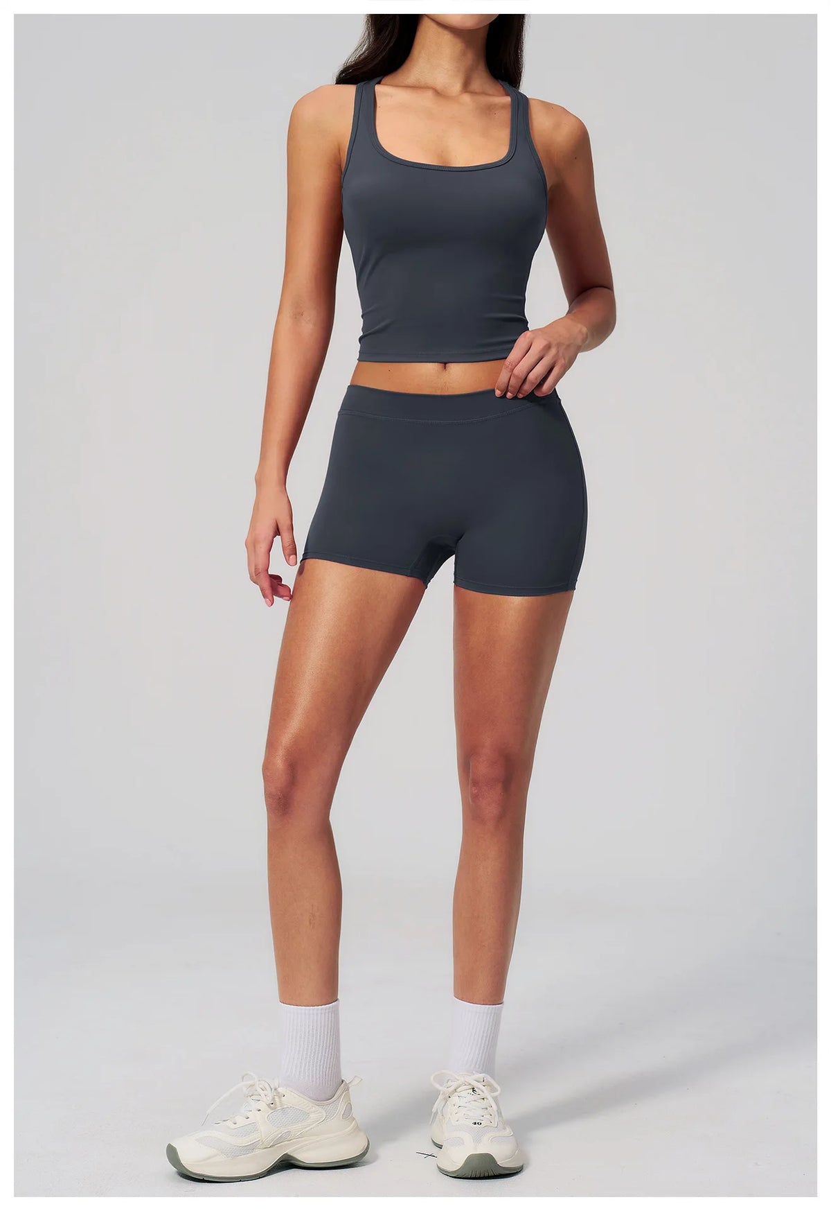 Gym Women Yoga Sets Women Brushed Square Neck Slim Sports Tank Top Fitness Suit Outwear Running High Waist Shorts Tracksuit