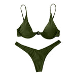 Sexy Underwire Bikini 2024 Mujer Women Solid Red Push Up Bra Thong Swimsuit Halter V Neck Bathing Suit Mini Micro Thong Swimwear