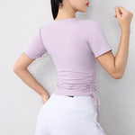 2024 Women Long Sleeve Gym Shirts Light Weight Side String Yoga Tops Plus Size Quick Dry V Neck T Shirts Workout Sports Wear