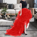 Solid Color Skirt Women Tulle Puffy High-Waist Elastic Waistband High-Low Hem Wedding Planning Gown Skirt Party Dress