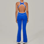 Sexy Backless Bodysuit Women's Set Tracksuits Fitness Sports Jumpsuit Yoga One-piece Suit Flared Pant Fast Dry Workout Clothes