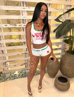 Summer new European and American sports fashion slim hot girl letter printed vest top shorts suit