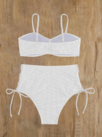 Sexy Drawstring Side High Waist Bikini Set 2025 Women Solid White Hole Out Push Up Swimsuit Beach Bathing Suit Holiday Swimwear