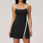 Naked Women's Tennis Dresses for Women Breathable Back Hollowed Out Sleeveless Mini Dress Built in Shorts Tight Sports Skirt