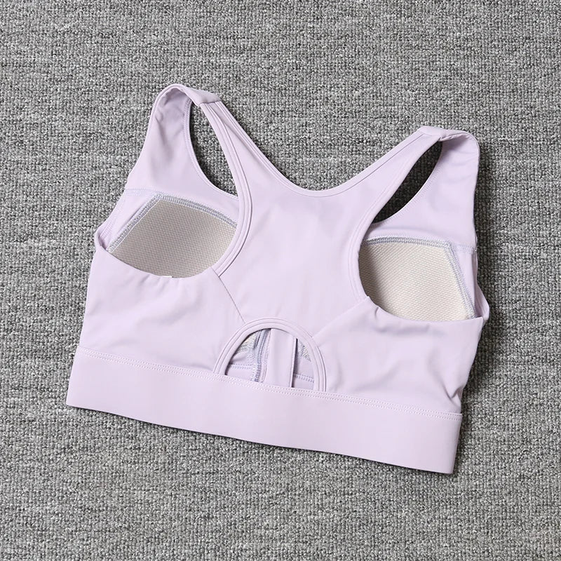 2026 NewFront Zipper Adjustment High Strength Shockproof Gathered Sexy Cross Back Workout Sports Bra For Women