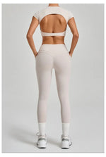 Women's Seamless Yoga Sets Sports Running High Waist Hip-lifting Pants Backless Short-sleeve Suits Workout Fitness Leggings Sets