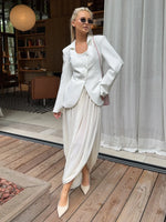 FDYOUI Elegant Solid Color Pleated Skirts for Women 2026 Chic High Slit Long Skirt High Street Office Lady Vacation Party Dress