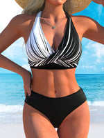 Sexy Black Striped Patchwork Bikini Set Women V Neck Cross Push Up Bra High Waist Swimsuit Bathing Suit Holiday Swimwear 2026