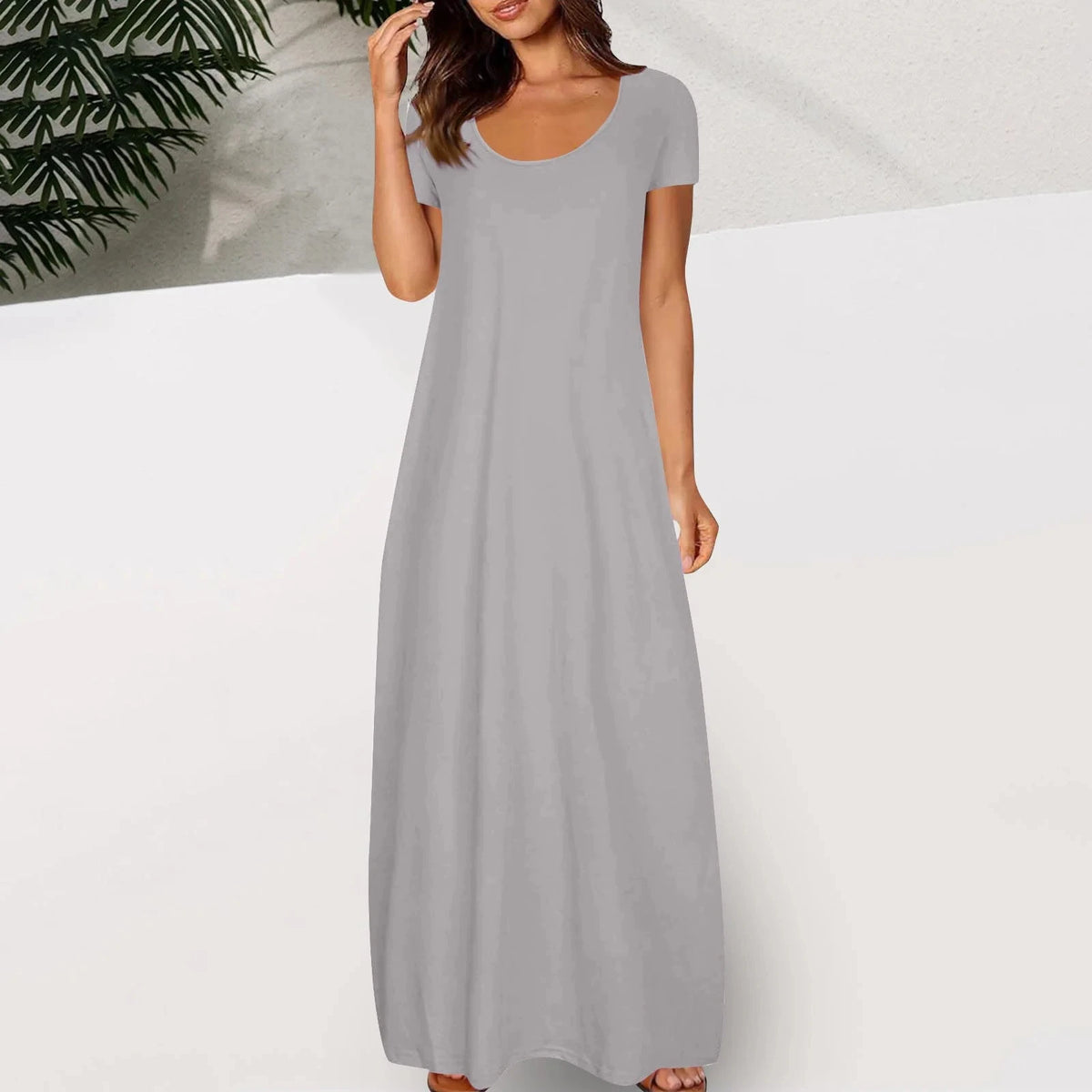 Casual Dresses For Teens Fashion Clothes Women Leisure Solid Color V Neck Short Sleeve Long Dress Casual Loose Sundress 2025