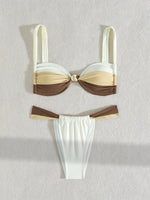 Sexy Front Tie Bikini 2025 Women Beige Patchwork Pleate Push Up Micro Swimsuit Brazilian Gradient Bathing Suit Thong Swimwear