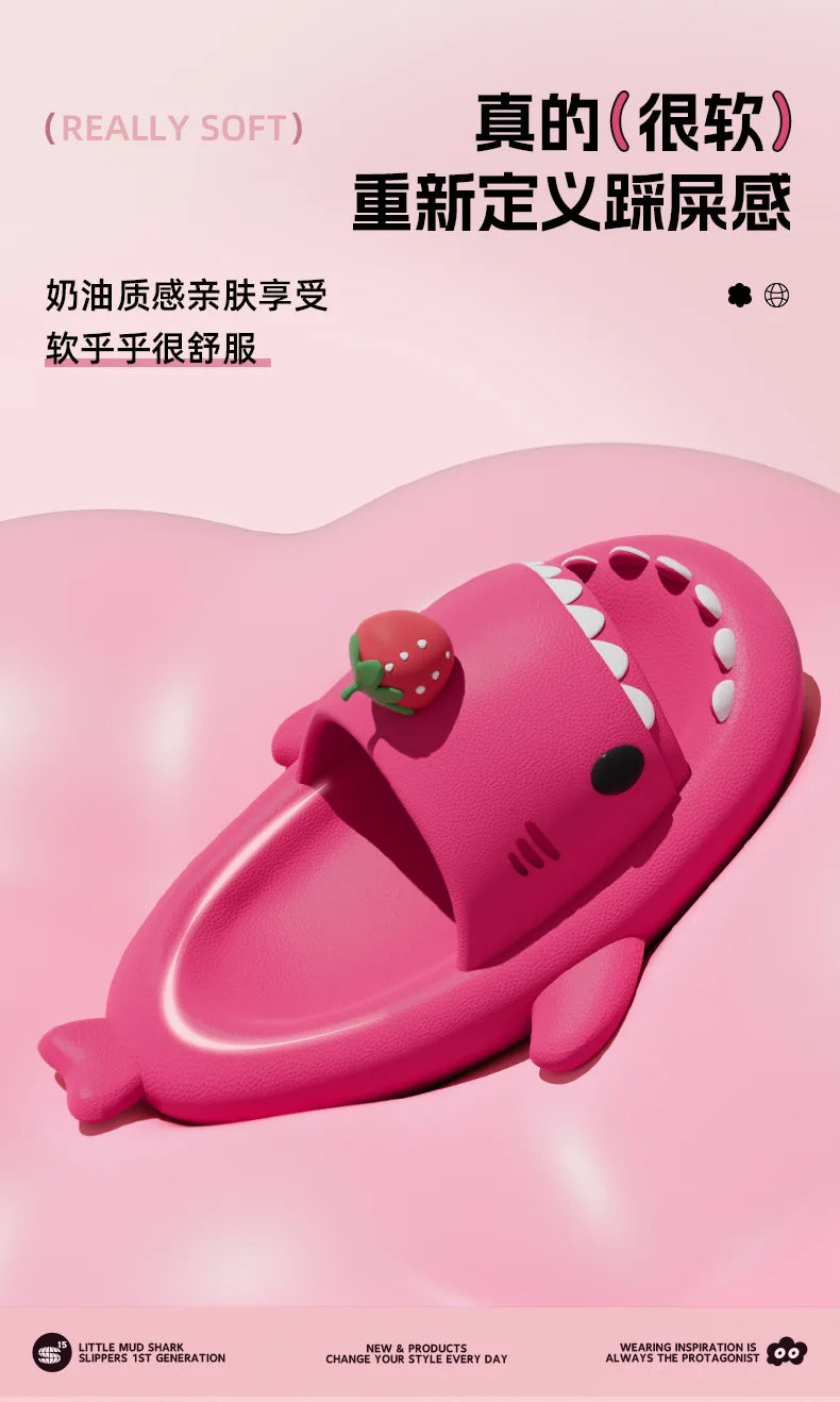 2025 New Shark Slippers Women Men Summer Shoes Cute DIY Strawberry Indoor Street Sandals Girls Boys Beach Shower Slides