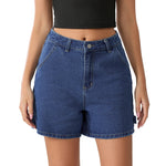 Summer Solid Color Short Denim Pants Women Fashion High Waist Streetwear Denim Shorts with Pockets