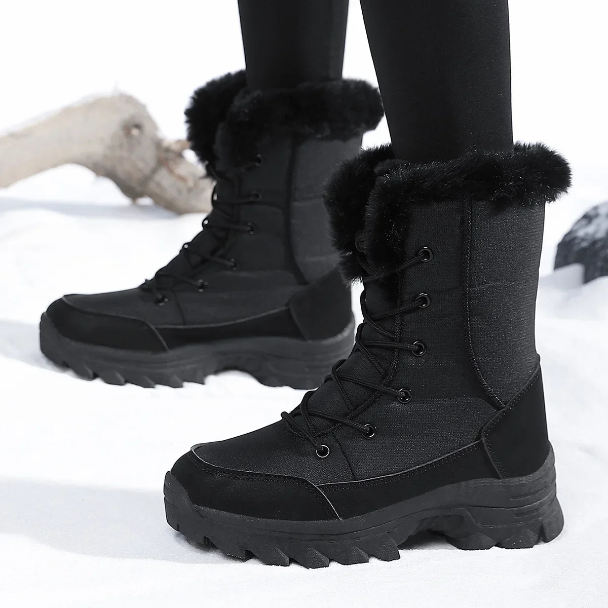 Winter Snow BootsWomen Waterproof Non-Slip Warm Northeast-Style Large Cotton Shoes, Ski , Fleece-Lined,High-Top Cotton Boots