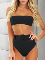 Neon Green Bandeau Swimsuit High Waist Bikini 2025 Women Swimwear Female Two pieces Bikini set Buckle Waistband bathing suit