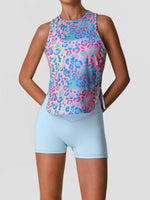 Sports Training Fitness Set Women Summer Ice Tie Dye Gradient Floral T Shirts High Elasticity Hip Lifting Shorts Yoga Sets