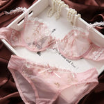 MOYISU Luxury French Pure Desire White Lace Thin Sexy Gauze Underwear Set Embroidery Girl Push-up Bra Big Size Big Breasts Small