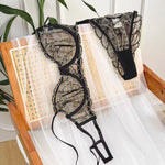 French Style Sexy See-through Lace Underwear Set with Gold Chain High-end Luxury Women's Bra And G-string Set