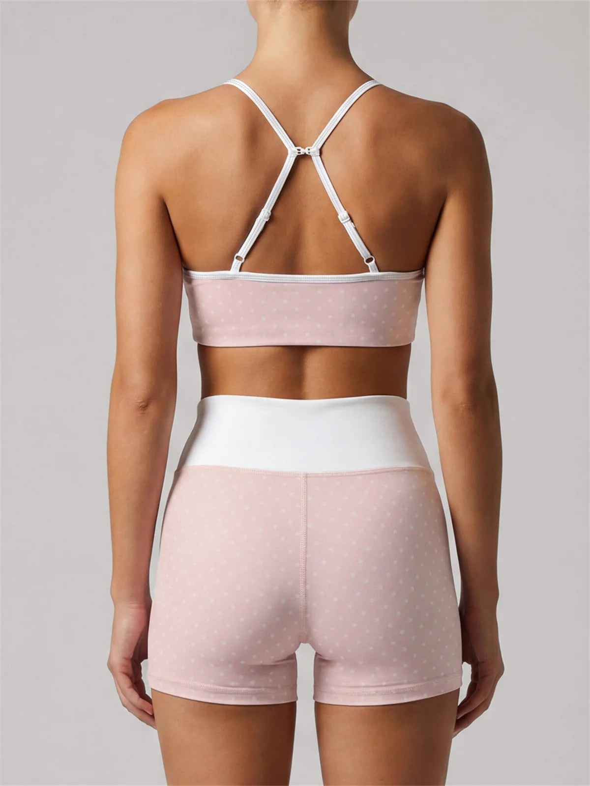 Summer Pink Wave Point Yoga Sets for Women Slim Sports Tank Top Gym Outfits Outerwear High Waist Shorts Training Fitness Suits