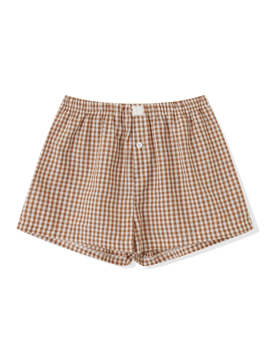 Women’s Plaid Print Shorts Elastic Low Waist Button Front Lounge Shorts Boxers Streetwear