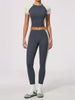 Nake Yoga Set Women's Tracksuit Color Contrast Short Sleeve Slim Sports T Shirts High Waist Leggings Fitness Clothes Gym Outfits