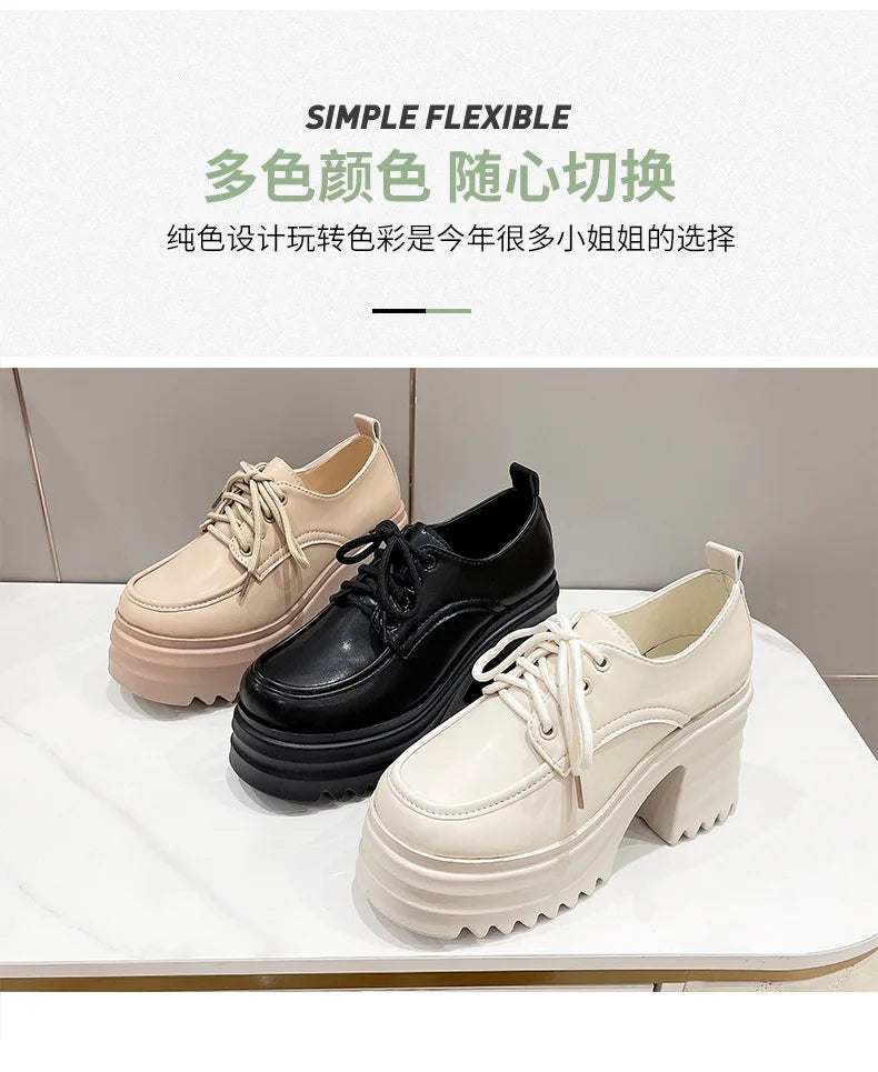 Spring Women Pumps Black Loafers Chunky 10CM High Heels High Platform British Autumn Ladies Thick Bottoms Shoes 2026 New