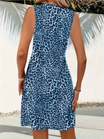 Summer Style Leopard Print Mini Dress Women Fashion Vacation Elegant Vintage V-neck Sleeveless Vestidos Nightclub Party Dresses